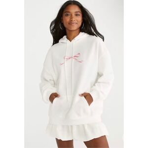 Aéropostale Pink Bow Oversized Fleece Hoodie White Size Medium NWT Coquette